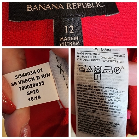 Banana Republic handkerchief hem red wrap midi dress. Belted. Size 12. Pockets - Picture 4 of 16